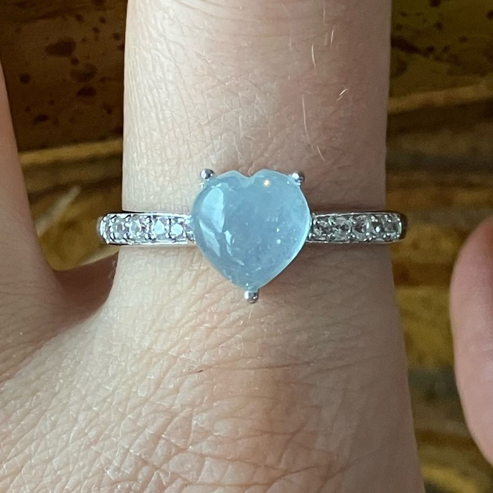 Genuine Aquamarine Sterling Silver Heart Ring Size 9.75